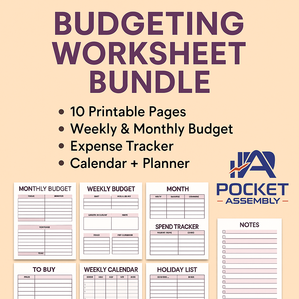 Printable Budgeting Bundle – 10 Financial Planning Worksheets for Weekly & Monthly Budgeting, Spending & Calendar Tracking