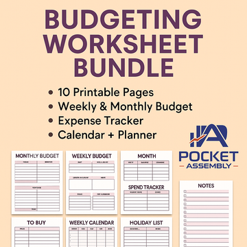 Printable Budgeting Bundle – 10 Financial Planning Worksheets for Weekly & Monthly Budgeting, Spending & Calendar Tracking