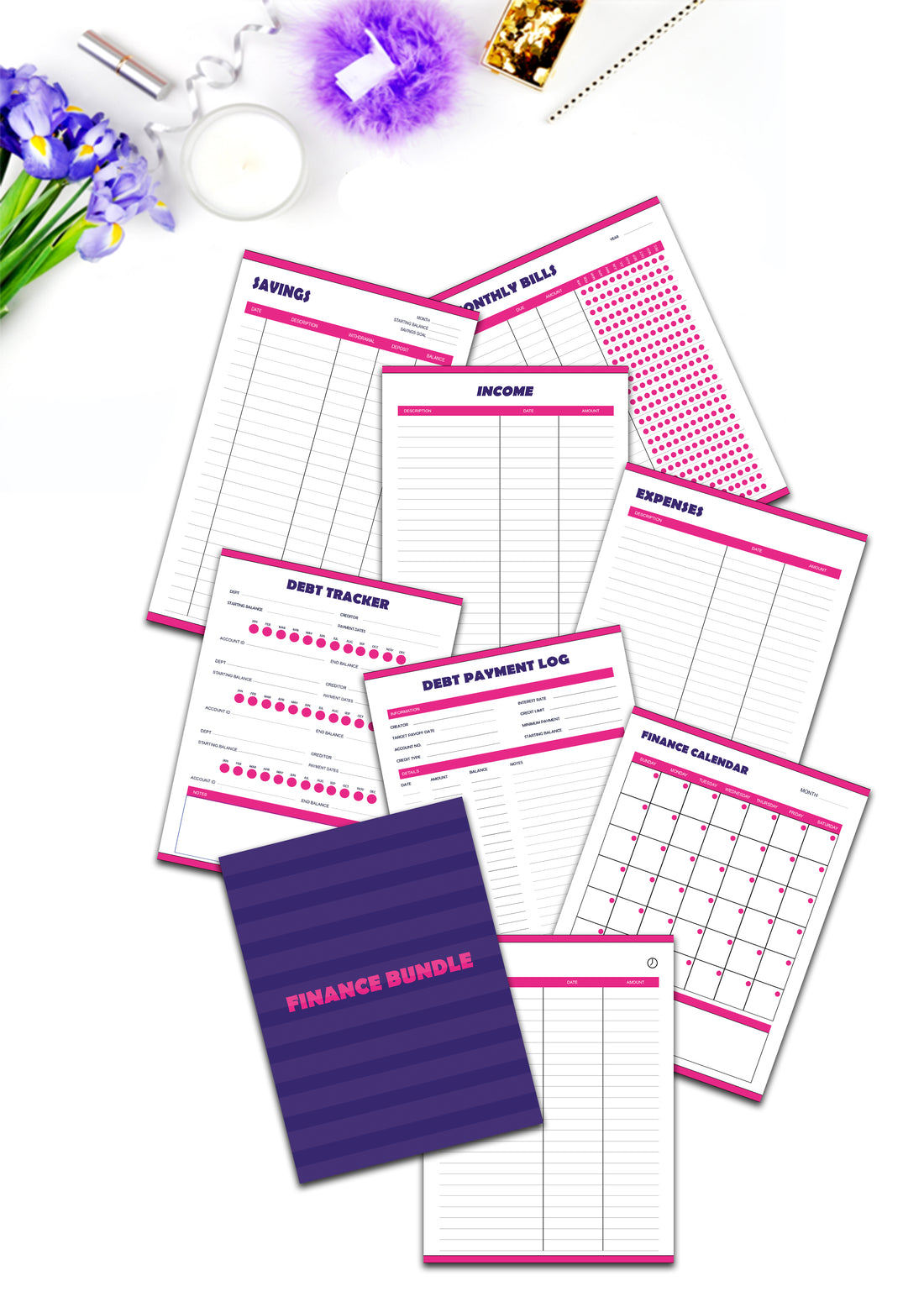 Printable Financial Planner Bundle – 13 Budget Worksheets for Bills, Debt Payoff, Savings Goals & Monthly Expense Tracking